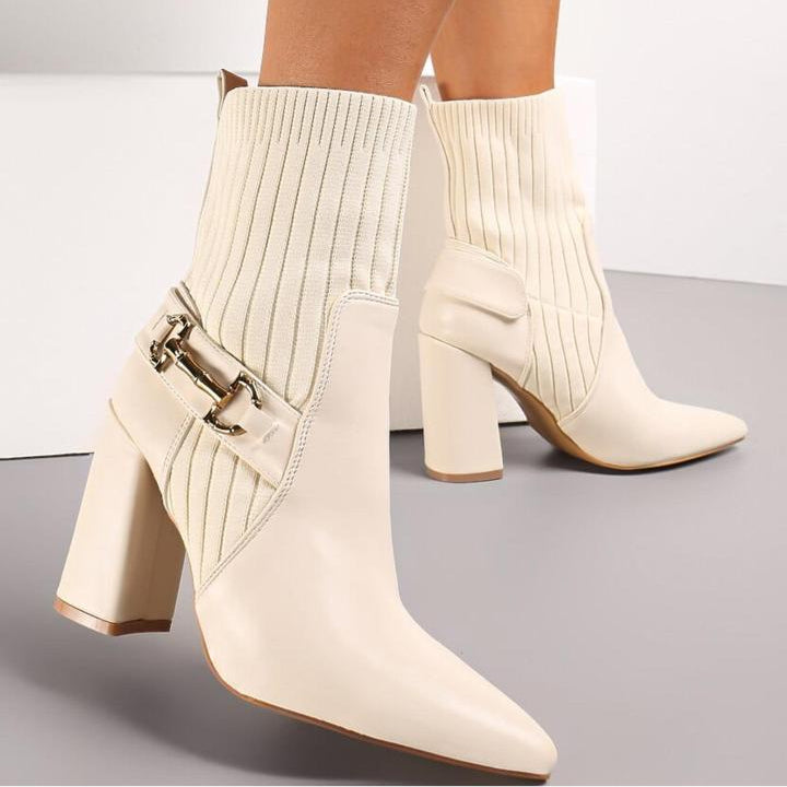 Botin beige aplique dorado tacon 9cm BM07330 C5